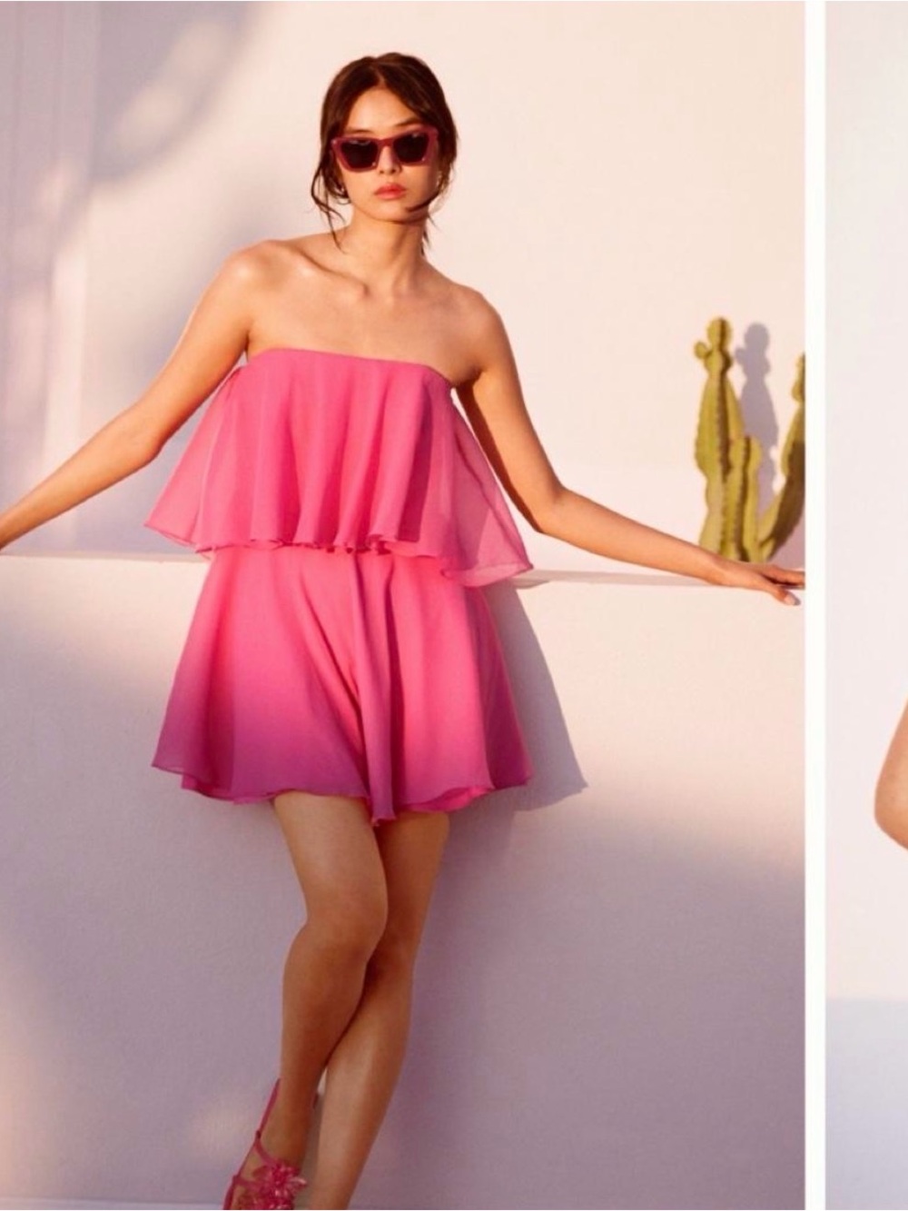 Hutch Strapless Pink Ruffle Mini Dress